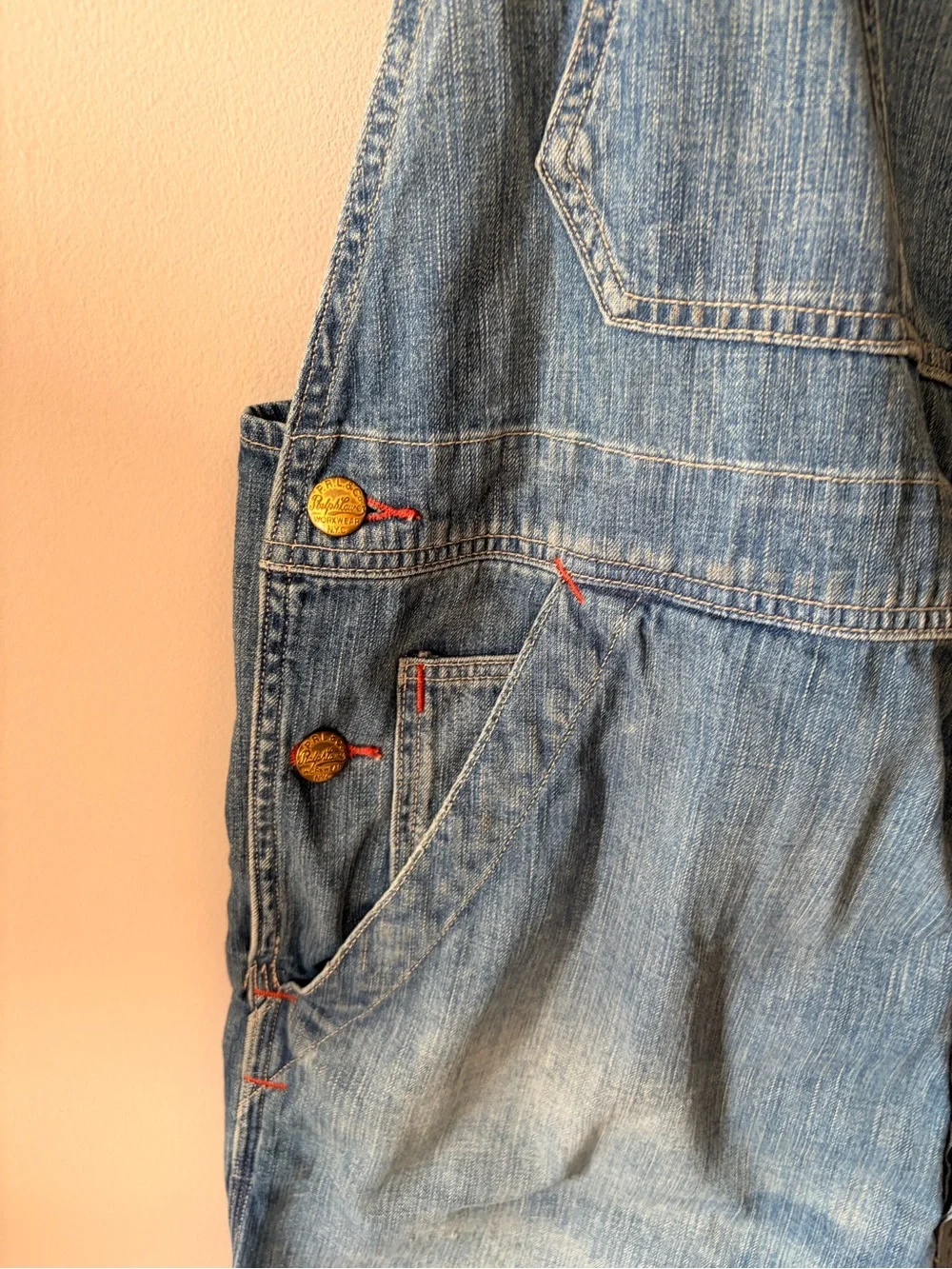 Polo by Ralph Lauren Distressed Denim Overalls - Light Blue - Picture 6 of 13
